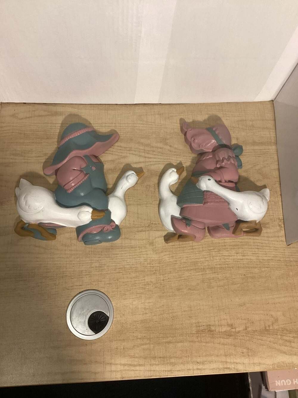 Vintage Burwood Products Boy and Girl with Geese Wall Plaques Country Decor Set